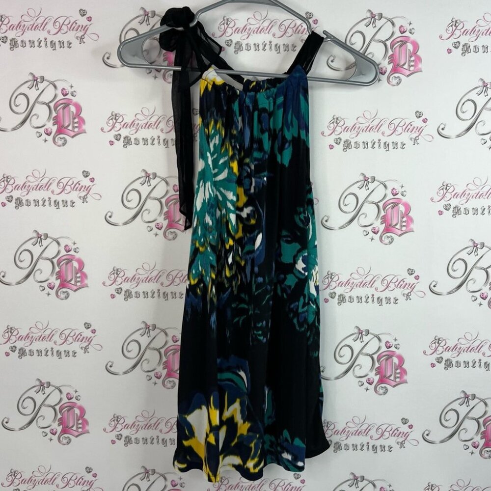 Tank top halter tie up ribbon style watercolor abstract top Stylish Multicolor